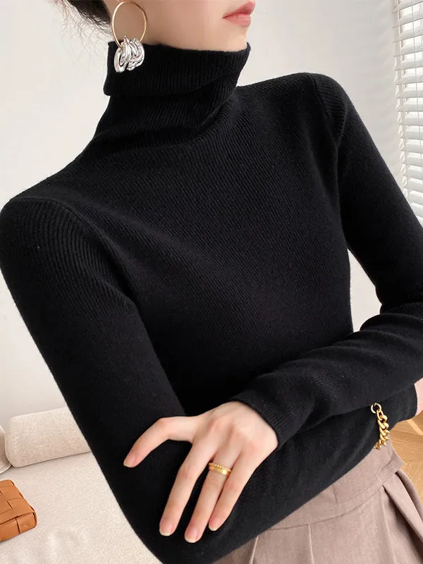 Simple Skinny Long Sleeves Solid Color Sweater Tops