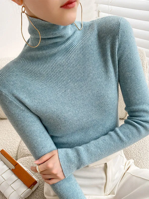 Simple Skinny Long Sleeves Solid Color Sweater Tops