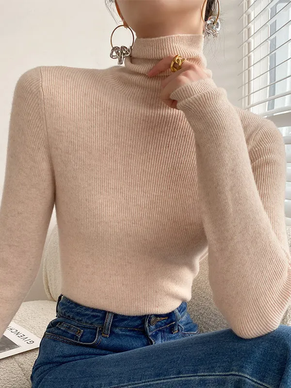 Simple Skinny Long Sleeves Solid Color Sweater Tops