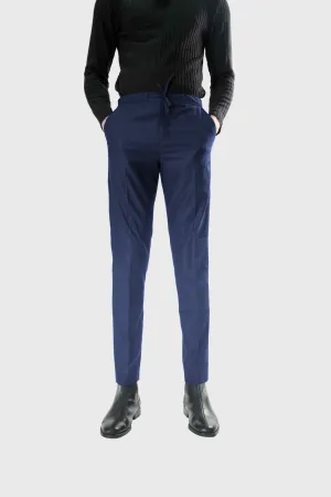 Standard Length Three Quarter Sleeve Wool Pants in Double Navy Pinstripe