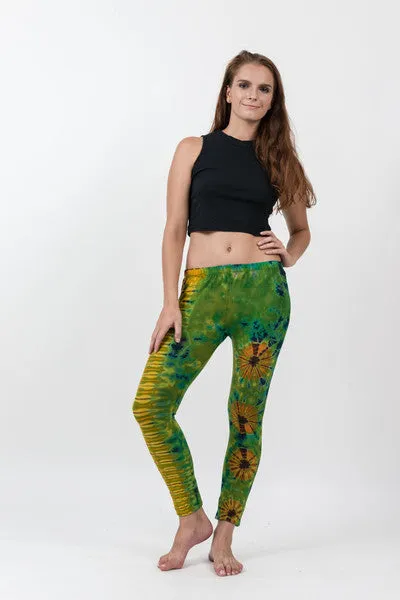 Super Soft Comfortable Womens Leggings Tie Dye Green Yellow