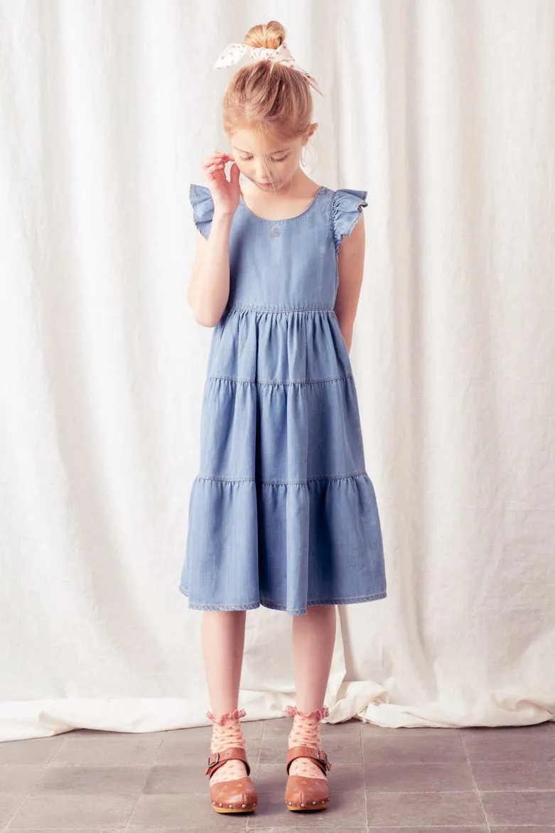 Tocoto Vintage Ruffled Denim Midi Girls Dress (Size 3 left)