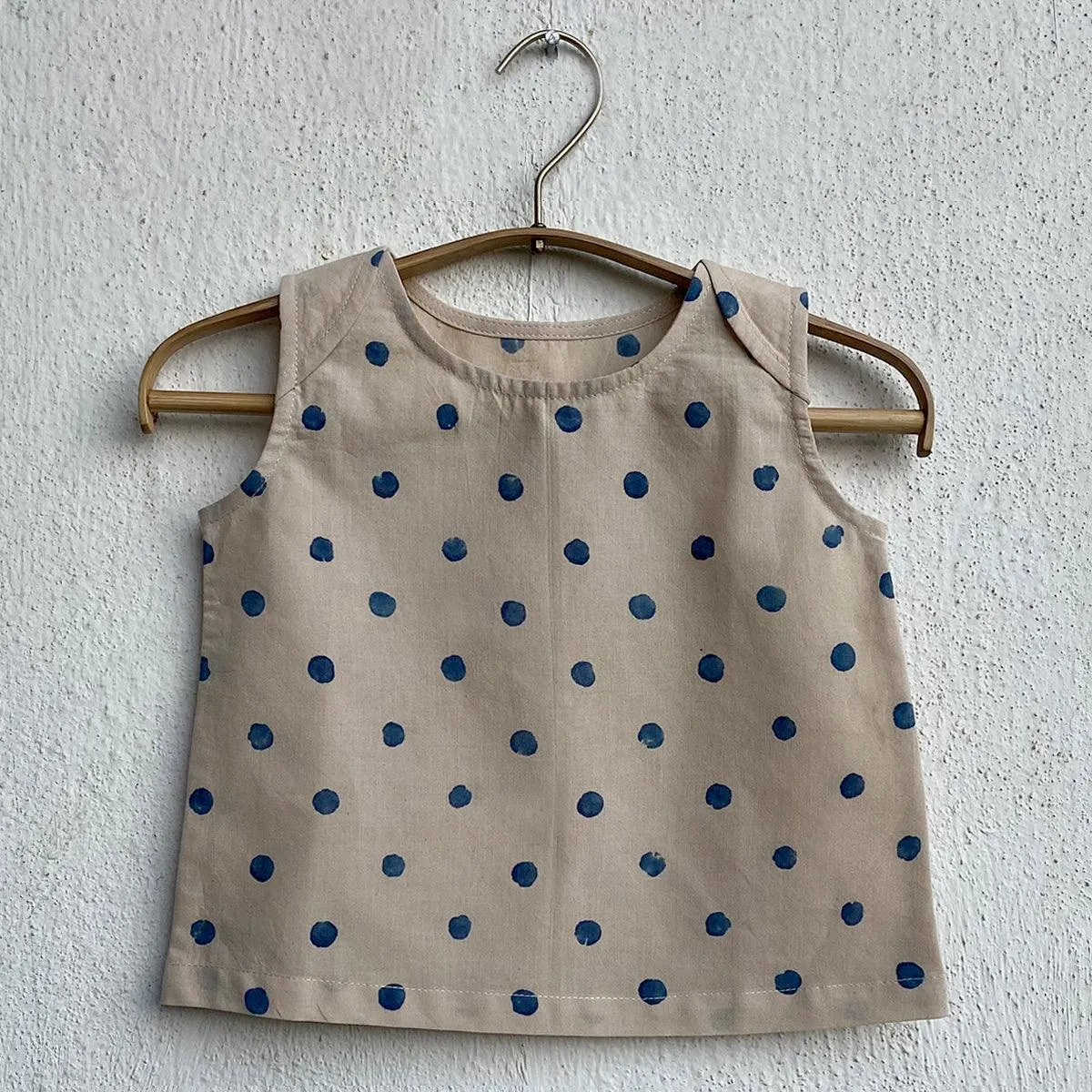 UNISEX ORGANIC INDIGO BEIGE POLKA JHABLA WITH POLKA PANTS