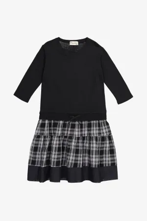 Vierra Rose Mona Sweatshirt Combo Girls Dress - Black Plaid