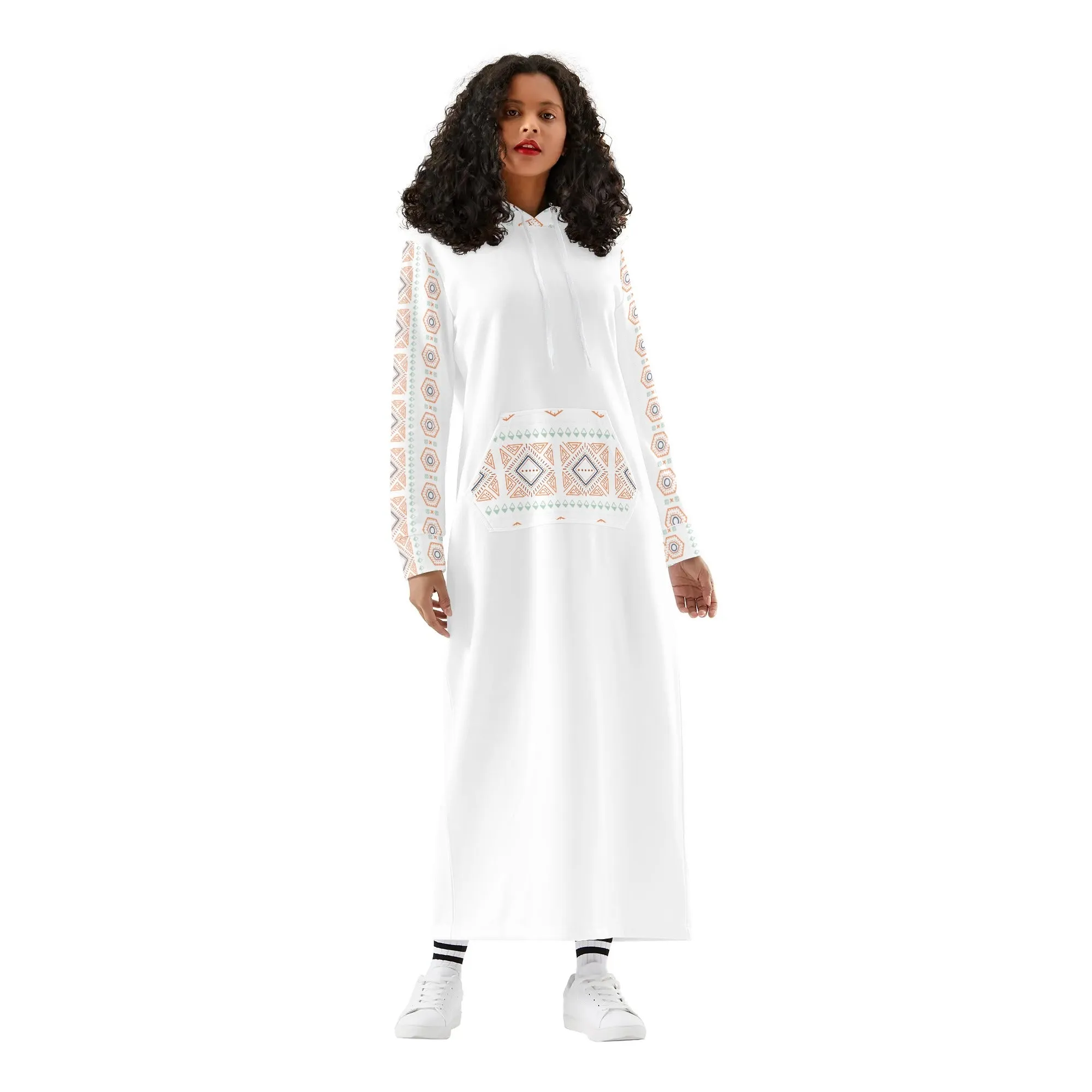 White Light Casual Long Hoodie Dress