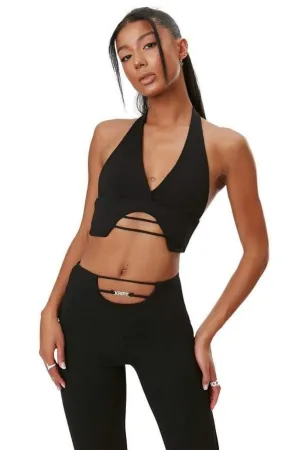 Why So Simple Black Plunge Neckline Crop Top