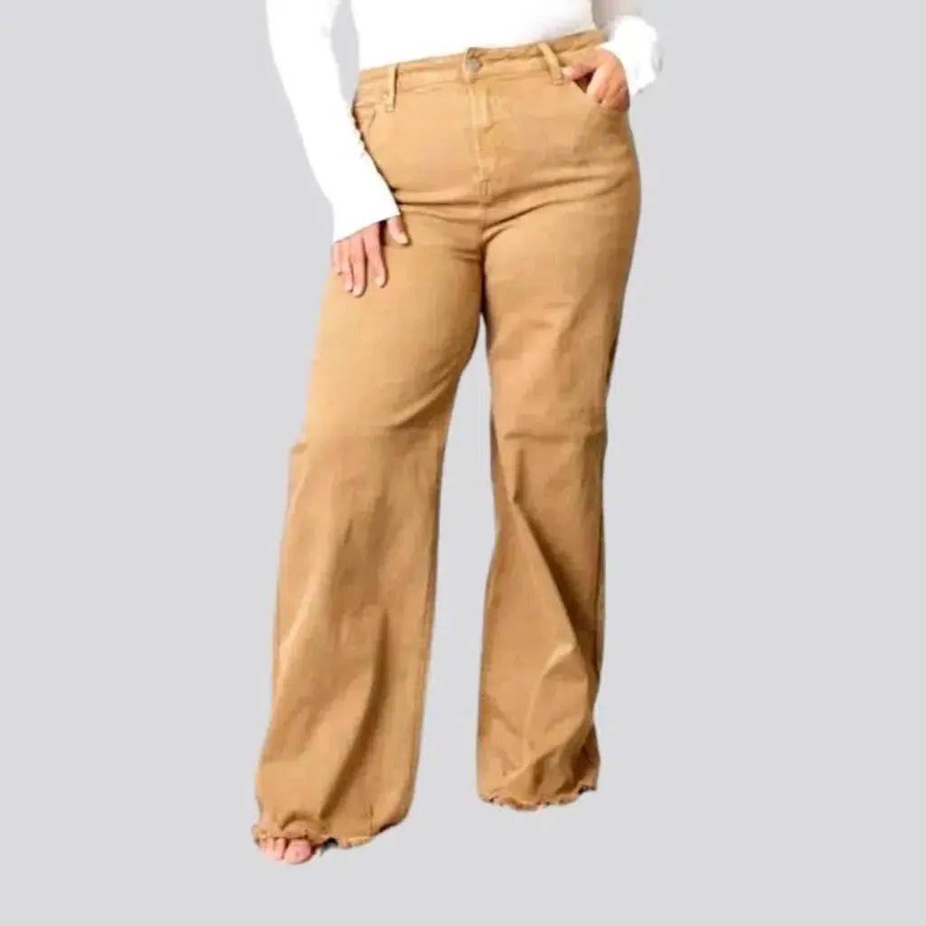 Wide-leg high-waist denim pants for women