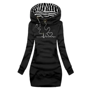 Women Fashion Long Sleeve Hoodie Dresses Autumn Winter Slim Fit Pullovers Long Sweatshirt