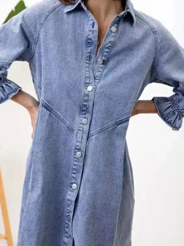 Women’s Casual Loose Denim Balloon Sleeve Long Sleeve Dress