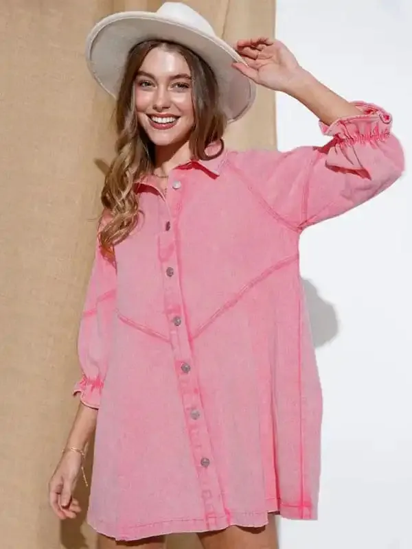 Women’s Casual Loose Denim Balloon Sleeve Long Sleeve Dress