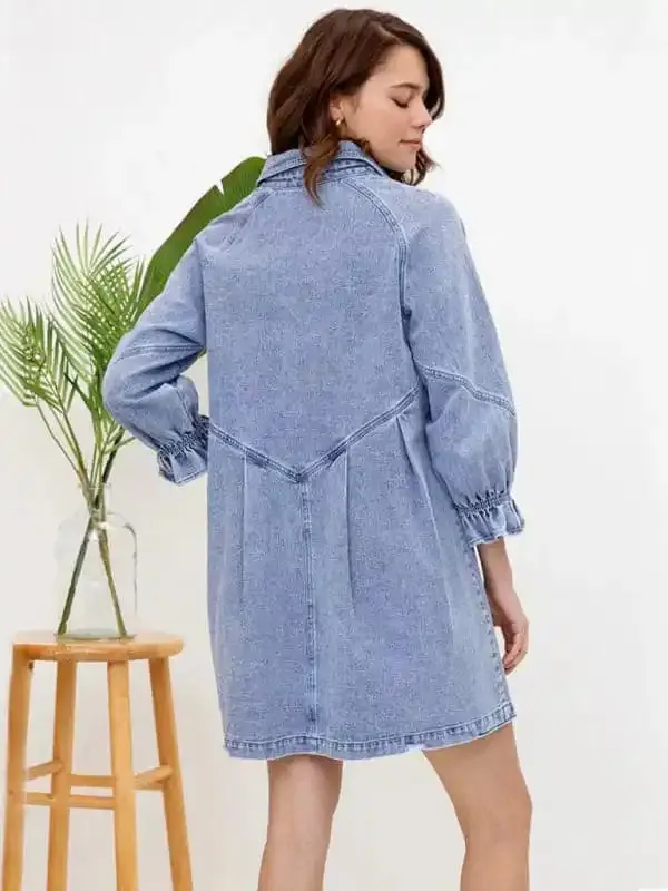 Women’s Casual Loose Denim Balloon Sleeve Long Sleeve Dress