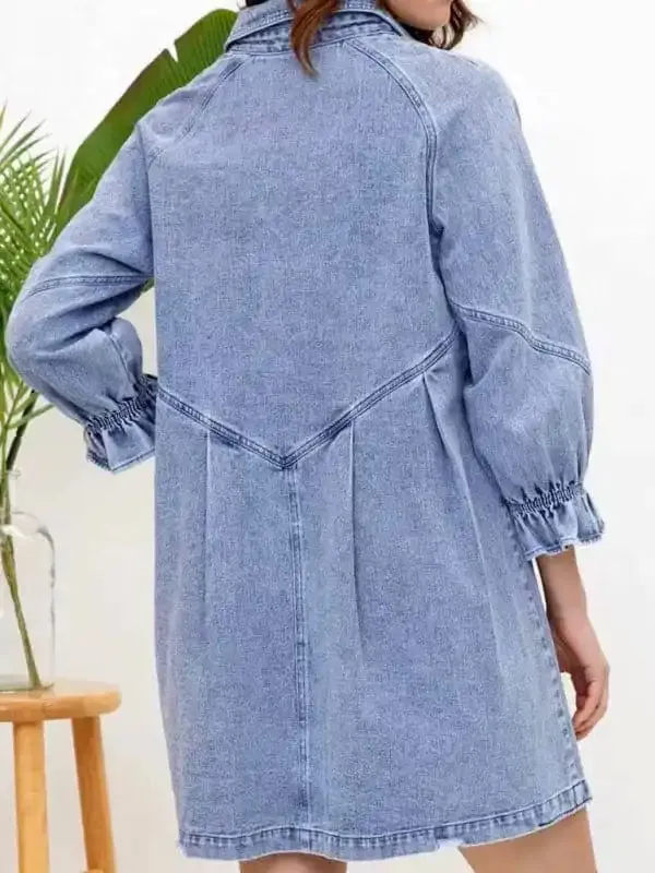 Women’s Casual Loose Denim Balloon Sleeve Long Sleeve Dress