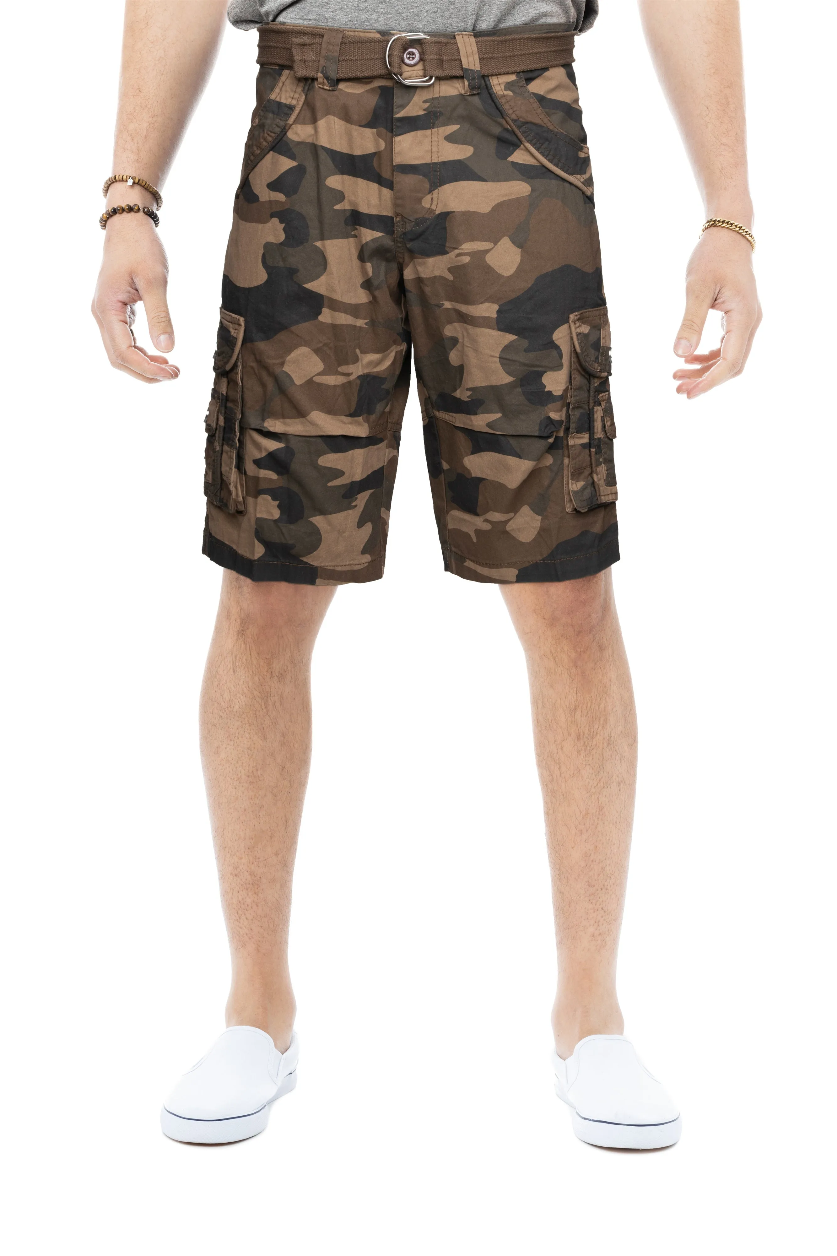 X RAY Men's Belted Twill Tape 12.5" Inseam Knee Length Cargo Shorts