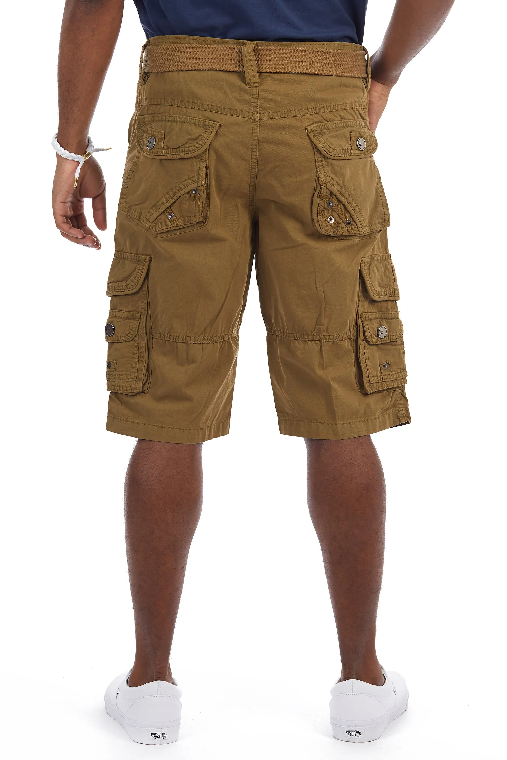 X RAY Men's Belted Twill Tape 12.5" Inseam Knee Length Cargo Shorts