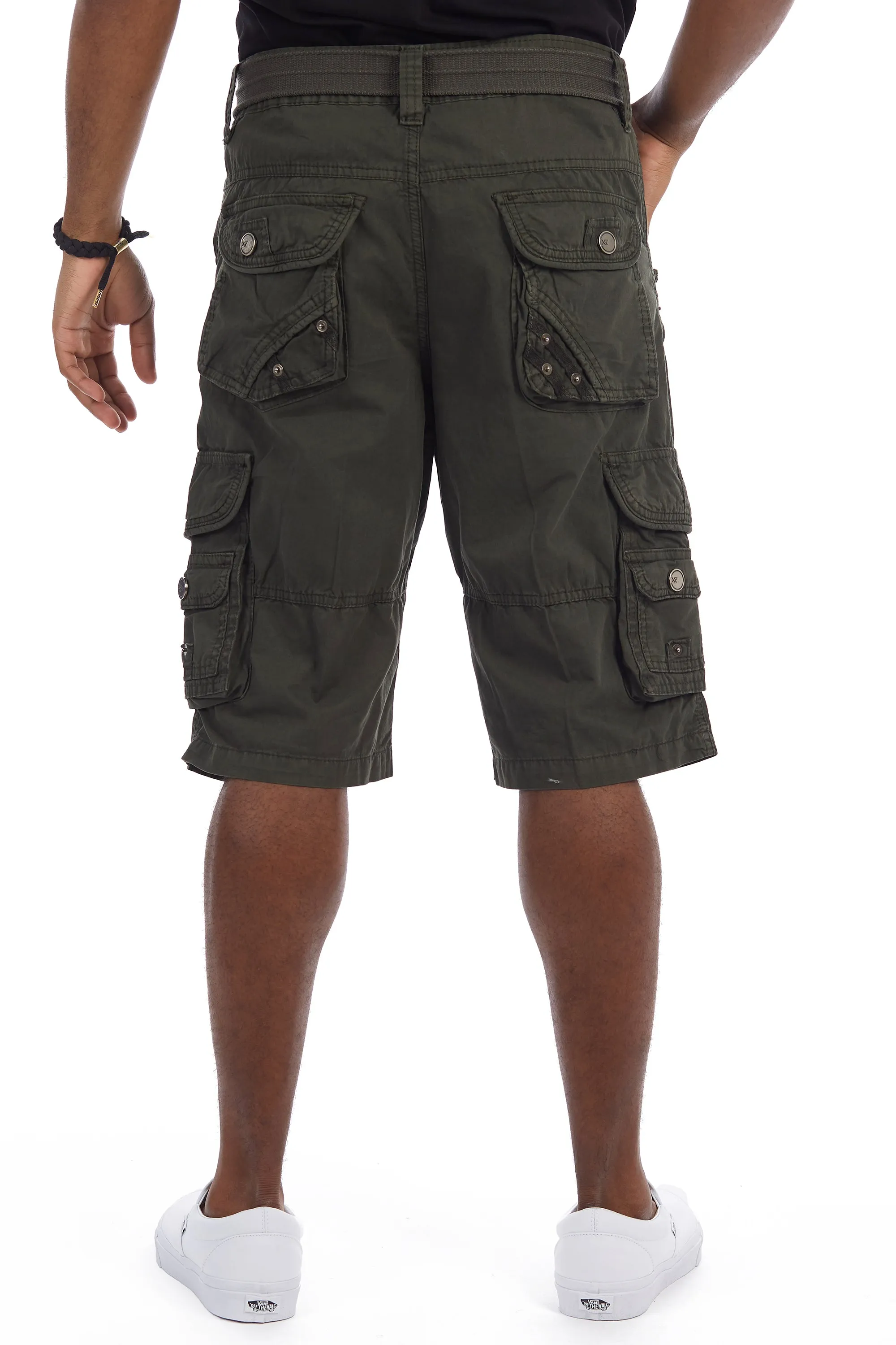 X RAY Men's Belted Twill Tape 12.5" Inseam Knee Length Cargo Shorts