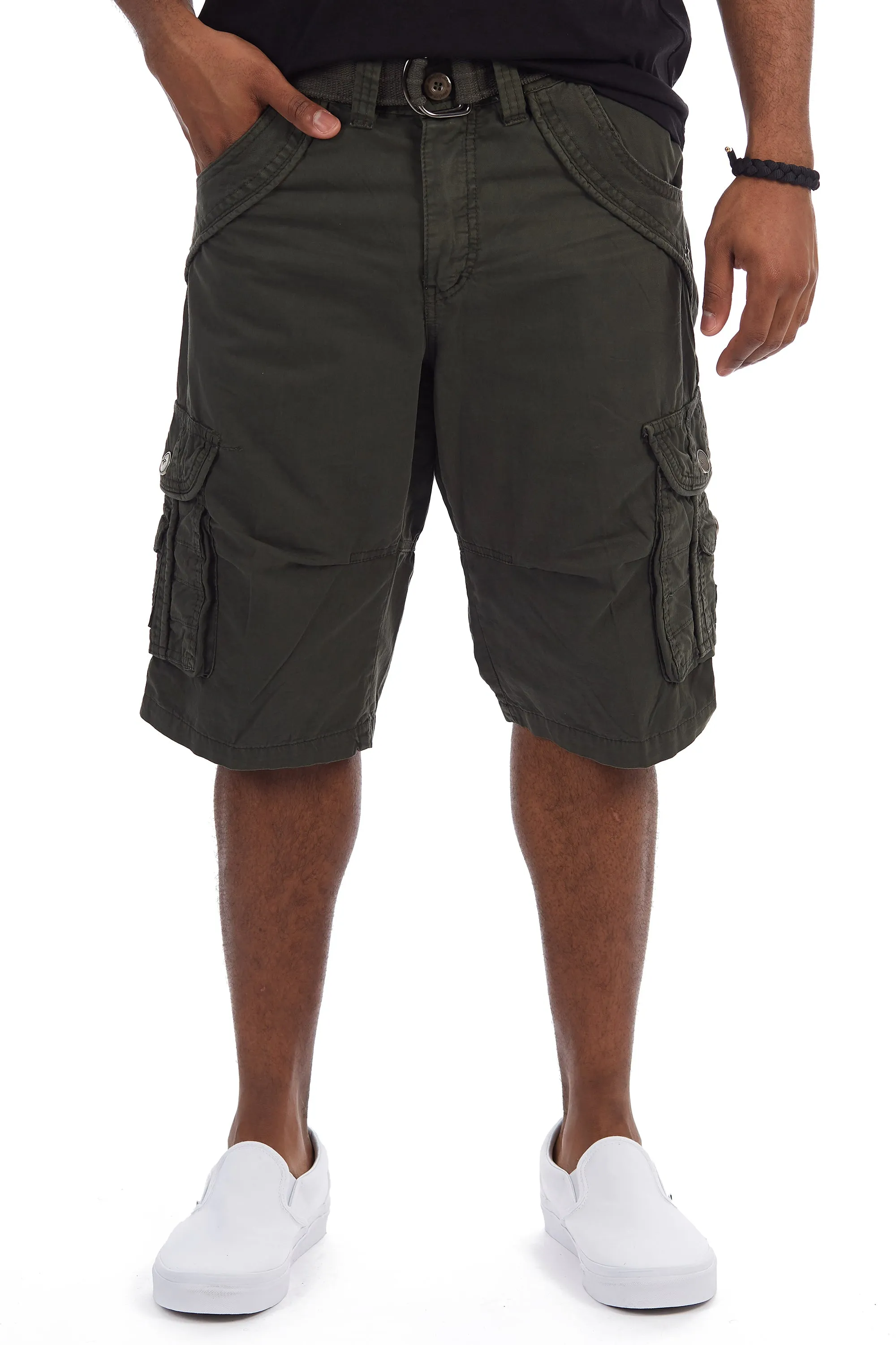 X RAY Men's Belted Twill Tape 12.5" Inseam Knee Length Cargo Shorts