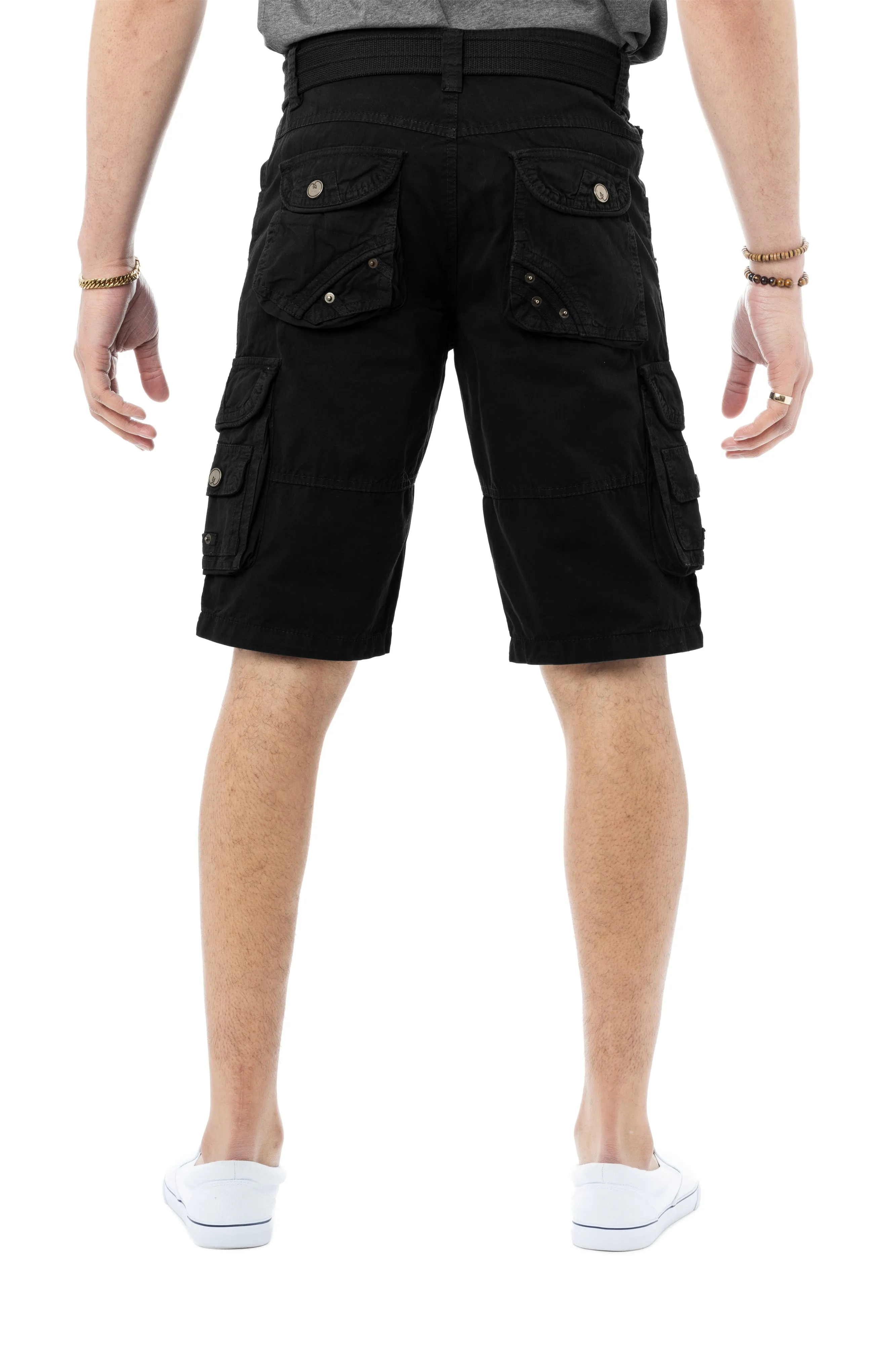 X RAY Men's Belted Twill Tape 12.5" Inseam Knee Length Cargo Shorts