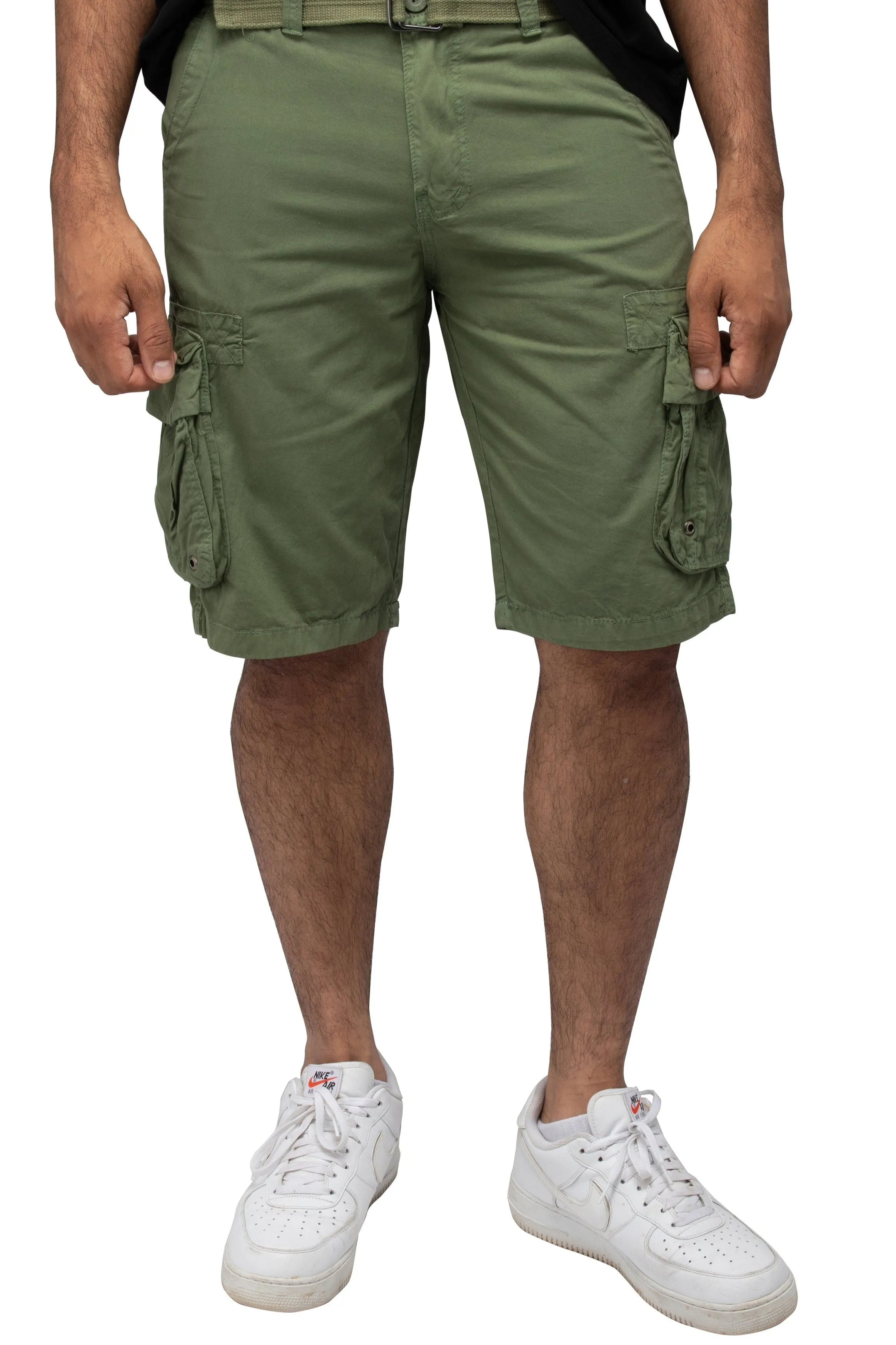 X RAY Men's Belted Twill Tape 12.5" Inseam Knee Length Cargo Shorts