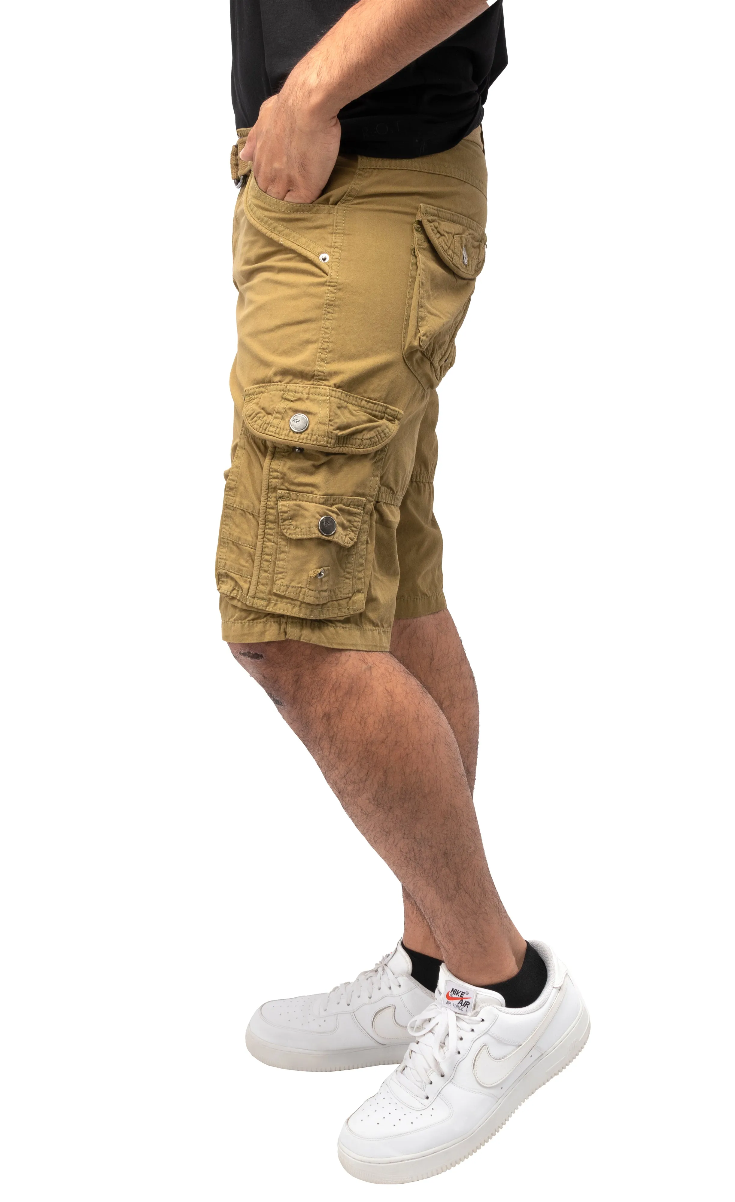 X RAY Men's Belted Twill Tape 12.5" Inseam Knee Length Cargo Shorts