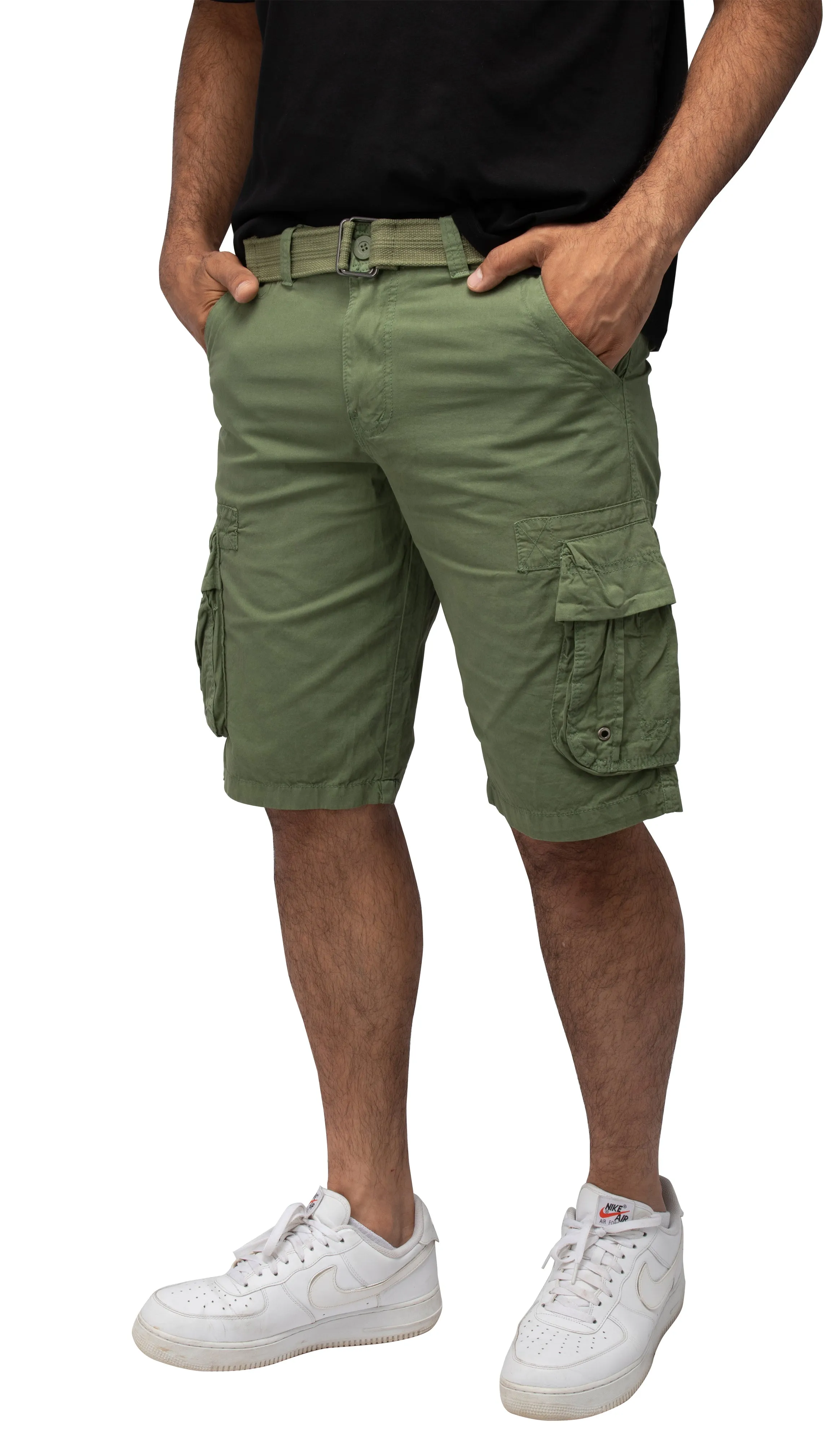 X RAY Men's Belted Twill Tape 12.5" Inseam Knee Length Cargo Shorts