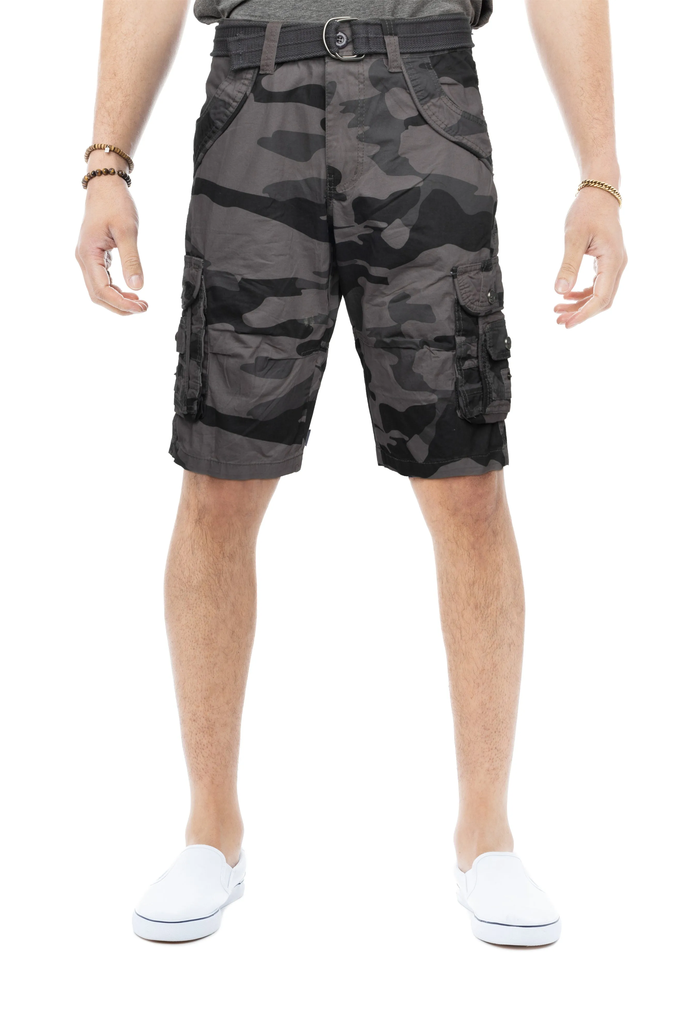 X RAY Men's Belted Twill Tape 12.5" Inseam Knee Length Cargo Shorts