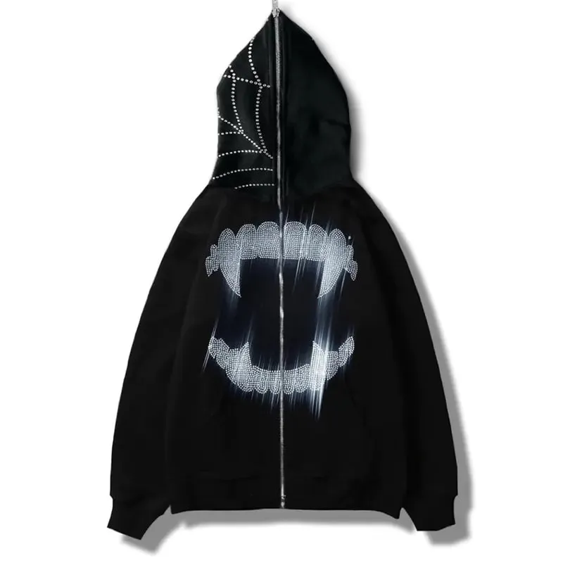 Y2K Rhinestone Autumn Goth Hoodie